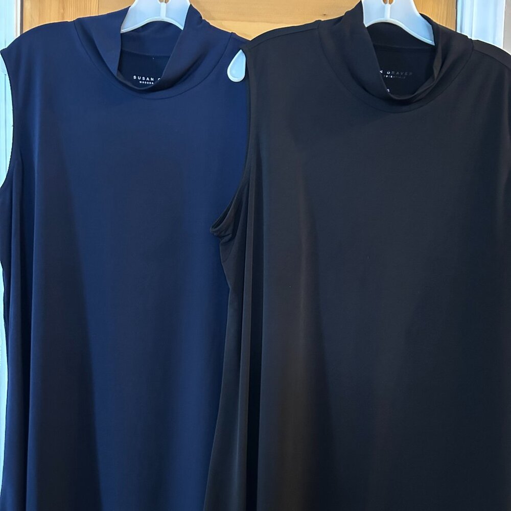 Set of 2 Susan Graver Liquid Knit Mock-Turtleneck Tops - SZ XL